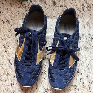 Navy and Gold Quilted Sneakers